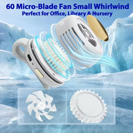 Portable Clip On Mini Bladeless Fan Silent Electric Waist Shirt Fan 3 Speed Adjustable for Outdoor Camping Travel Cooling Use