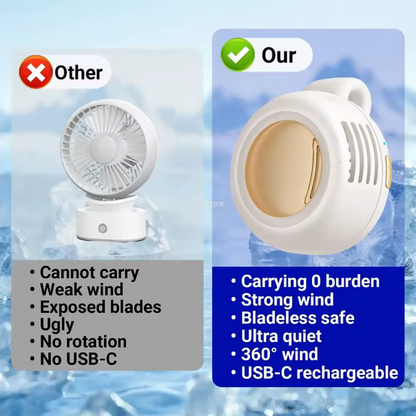 Portable Clip On Mini Bladeless Fan Silent Electric Waist Shirt Fan 3 Speed Adjustable for Outdoor Camping Travel Cooling Use