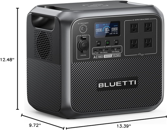 BLUETTI Portable Power Station AC180, 1152Wh LiFePO4 Battery Backup w/ 2 1800W (2700W peak) AC Outlets, 0-80% in 45Min, Solar Generator for Camping, Off-grid, Power Outage