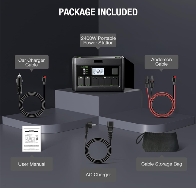 2400W Portable Power Station 1843.2Wh Solar Generator Home Power Backup | 12 Outlets with 100W USB-C PD Fast Charging, Pure Sine Wave AC Outlet, for Home Use, RV Camping, Emergency & Off-Grid Living