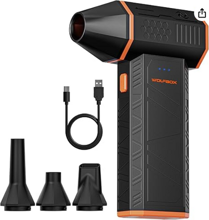 WOLFBOX MegaFlow 50 Compressed Air Duster-110000RPM Super Power Electric Air Duster, 3-Gear Adjustable Mini Blower with Fast Charging, Dust Blower for Computer, Keyboard, House, Outdoor and Car
