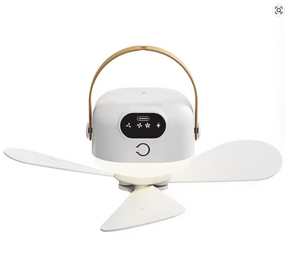 Portable Ceiling Fan with 3 Speeds Timer Tent Ventilator Cooler LED Light Rechargeable for RV Truck Rooftop Tent Travel