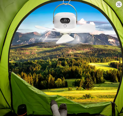Portable Ceiling Fan with 3 Speeds Timer Tent Ventilator Cooler LED Light Rechargeable for RV Truck Rooftop Tent Travel