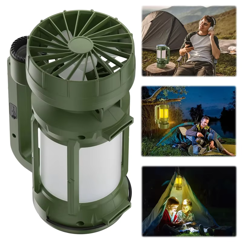 A74E-Outdoor Camping Solar LED Lantern With Integrated Cooling Fan And Portable Flashlight - Hiking Gear