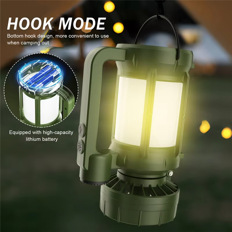 A74E-Outdoor Camping Solar LED Lantern With Integrated Cooling Fan And Portable Flashlight - Hiking Gear