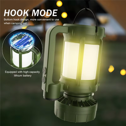A74E-Outdoor Camping Solar LED Lantern With Integrated Cooling Fan And Portable Flashlight - Hiking Gear