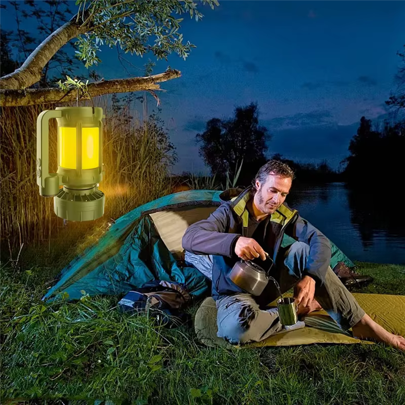 A74E-Outdoor Camping Solar LED Lantern With Integrated Cooling Fan And Portable Flashlight - Hiking Gear