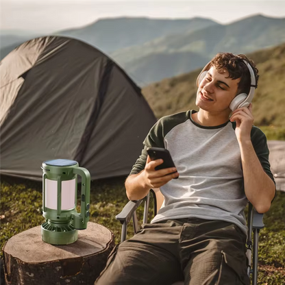 A74E-Outdoor Camping Solar LED Lantern With Integrated Cooling Fan And Portable Flashlight - Hiking Gear